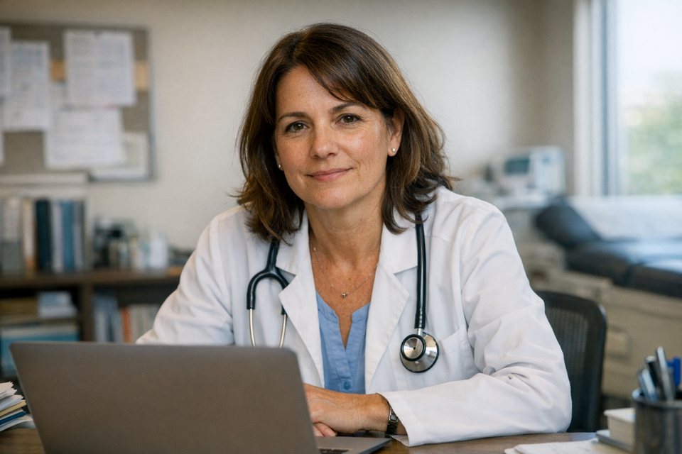 Medico de atencion primaria en una consulta de telemedicina